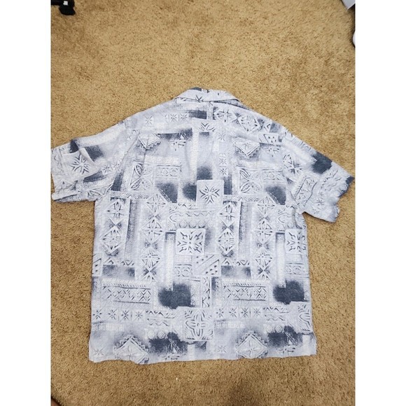 Caribbean Hawaiian Button Up Down Shirt Bamboo Wood Buttons Large L Silk - Picture 8 of 8